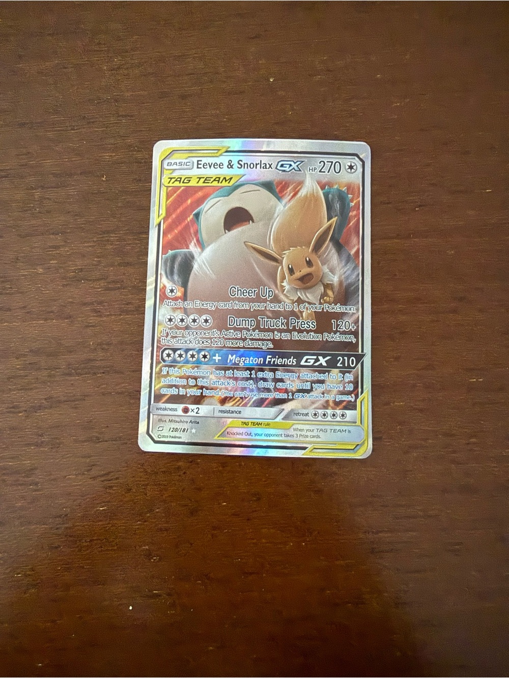 Pokemon Eevee & Snorlax GX Card - White, Brown, Blue Accents